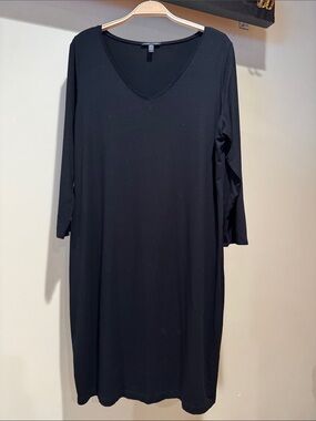 Eileen Fisher Black Long-Sleeve V-Neck Dress